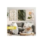 Harika bir ev |Yeşil-Krem Papatya Gül Kombini (Anthemıs Chıa) |Çerçeveli Cam Tablo 3Lü Dikey,Gold 50 x 70