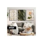 Harika bir ev |Yeşil-Krem Papatya Gül Kombini (Anthemıs Chıa) |Çerçeveli Cam Tablo 3Lü Dikey,Siyah 40 x 60