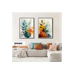 Harika bir ev |Yeşil-Turuncu Ton Bohem Bitkili Kombini |Çerçeveli Cam Tablo 2Li Dikey,Siyah 20 x 30