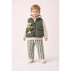 Harika Kids Erkek Bebek 3’lü Takım 9-24 Ay Şişme Yelek %100 Pamuk Sweatshirt Gabardin Pantolon - 10 - 12 Ay - Yeşil