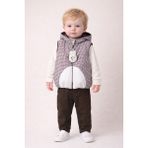 Harika Kids Erkek Bebek 3’lü Takım 9-24 Ay Şişme Yelek %100 Pamuk Sweatshirt Gabardin Pantolon - 9 Ay - Kahverengi
