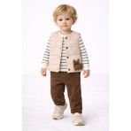 Harika Kids Erkek Bebek 3’lü Takım 9-24 Ay Şişme Yelek %100 Pamuk Sweatshirt Kadife Pantolon - 9 Ay - Kahverengi