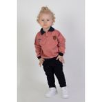 Harika Kids Erkek Bebek Çocuk İki İplik Kumaş Orta Kalınlık Polo Yaka Örme Basic Alt Üst Eşofman Takımı - Kırmızı - 9 Ay