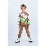 Harika Kids Erkek Çocuk Iki Iplik Kumaş Baskılı Orta Kalınlıkta Örme Basic Oversize Alt Üst Eşofman Takımı - 2 Yaş - Kahverengi