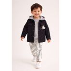 Harika Kids Erkek Çocuk Kapüşonlu Ceket-Sweatshirt-Çizgili Pantolon 3'lü Takım (2-5 Yaş) - 2 Yaş - Lacivert