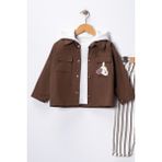 Harika Kids Erkek Çocuk Kapüşonlu Ceket-Sweatshirt-Çizgili Pantolon 3'lü Takım (2-5 Yaş) - 3 Yaş - Kahverengi