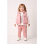 Harika Kids Kız Bebek 3’lü Takım 9-24 Ay Şişme Yelek %100 Pamuk Sweatshirt Kadife Pantolon - 9 Ay - Açık Pembe