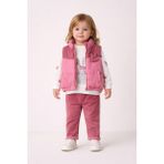 Harika Kids Kız Bebek 3’lü Takım 9-24 Ay Şişme Yelek %100 Pamuk Sweatshirt Kadife Pantolon - 9 Ay - Koyu Pembe