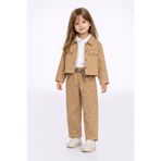 Harika KIDS Kız Çocuk Gabardin Ceketli Takım – Düğmeli Dokuma Gömlekli, Beli Lastikli Kemerli Pantolon 2-5 Yaş