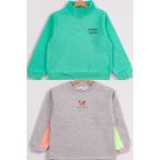 Harika Kids Kız Çocuk Orta Kalınlıkta Baskılı 2'li Paket Sweatshirt - 10 Yaş - Yeşil