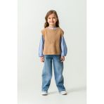 Harika Kids Kız Çocuk Triko Yelek-Gömlek-Kot Pantolon 3'lü Takım - Açık Kahverengi - 4 - 5 Yaş