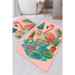 Harikabirev|banyo ve Tuvalet Paspası Gazete Okuyan Pembe Flamingo Motifi Modern Tasarım|paspas - Kahve - Krem