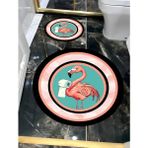 Harikabirev|banyo ve Tuvalet Yuvarlak Paspası Pembe Flamingo Modern |yvrlkpsps - Krem - Gri