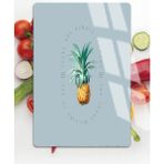 Harikabirev|yazı Detaylı Ananas Motifli |çizilmez Cam Kesme Tahtası - 20 x 30 cm