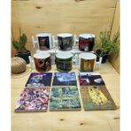 Harikapoli Dali, Van Gogh, Picasso, Kandinsky, Klimt, Monet Tasarımlı 6'lı T Kulplu Kupa Bardak Mug ve Taş Bardak Altlığı Seti - Karışık İşleme