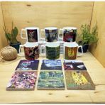 Harikapoli Dali, Van Gogh, Picasso, Kandinsky, Klimt, Monet Tasarımlı 6'lı Yelken Kulplu Kupa Bardak Mug ve Taş Bardak Altlığı Seti - Karışık İşleme