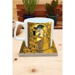 Harikapoli Kediler ve Sanat/gustav Klimt The Kiss Set 10 - Yelken Fincan Kupa-Taş Bardak Altlığı 1 - Karışık İşleme
