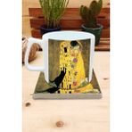 Harikapoli Kediler ve Sanat/gustav Klimt The Kiss Set 10 - Yelken Fincan Kupa-Taş Bardak Altlığı 4 - Karışık İşleme