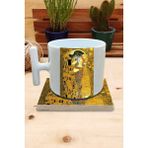 Harikapoli Kediler ve Sanat/gustav Klimt The Kiss Set 9 - T Fincan Kupa-Taş Bardak Altlığı 1 - Karışık İşleme