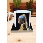 Harikapoli Kediler ve Sanat/johannes Vermeer Inci Küpeli Kız Set 10 - Yelken Fincan Kupa-Taş Bardak Altlığı 1 - Karışık İşleme