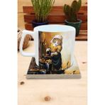 Harikapoli Kediler ve Sanat/johannes Vermeer The Milkmaid Set 10 - Yelken Fincan Kupa-Taş Bardak Altlığı 1 - Karışık İşleme