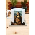 Harikapoli Kediler ve Sanat/leonardo Da Vinci Mona Lisa Set 10 - Yelken Fincan Kupa-Taş Bardak Altlığı 1 - Karışık İşleme