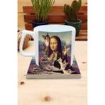 Harikapoli Kediler ve Sanat/leonardo Da Vinci Mona Lisa Set 10 -Yelken Fincan Kupa-Taş Bardak Altlığı 2 - Karışık İşleme