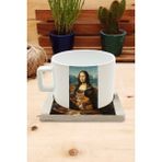 Harikapoli Kediler ve Sanat/leonardo Da Vinci Mona Lisa Set 4 - Fincan Kupa-Taş Bardak Altlığı 1 - Karışık İşleme