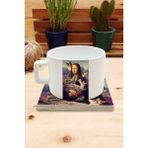 Harikapoli Kediler ve Sanat/leonardo Da Vinci Mona Lisa Set 4 -Fincan Kupa-Taş Bardak Altlığı 2 - Karışık İşleme