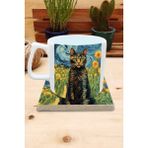 Harikapoli Kediler ve Sanat/van Gogh Set 10 - Yelken Fincan Kupa-Taş Bardak Altlığı 3 - Karışık İşleme