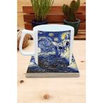 Harikapoli Kediler ve Sanat/van Gogh Yıldızlı Gece The Starry Night Set 10 - Yelken Fincan Kupa-Taş Bardak Altlığı 7 - Karışık İşleme