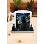 Harikapoli Kediler ve Sanat/van Gogh Yıldızlı Gece The Starry Night Set 10 - Yelken Fincan Kupa-Taş Bardak Altlığı 8 - Karışık İşleme
