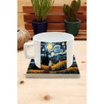 Harikapoli Kediler ve Sanat/van Gogh Yıldızlı Gece The Starry Night Set 4 - Fincan Kupa-Taş Bardak Altlığı 2 - Karışık İşleme