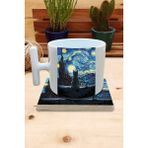 Harikapoli Kediler ve Sanat/van Gogh Yıldızlı Gece The Starry Night Set 9 - T Kulplu Fincan Kupa-Taş Bardak Altlığı 1 - Karışık İşleme