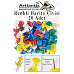 Harita Çivisi Renkli 20 li 1 Paket Plastik Mantar Pano Raptiyesi Pano İğnesi Ofis Okul Büro Harita Çivisi