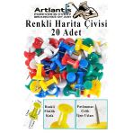 Harita Çivisi Renkli 20 Li 1 Paket Renkli Plastik Mantar Pano Raptiyesi Pano İğnesi Ofis Okul Büro Renkli Harita Çivisi
