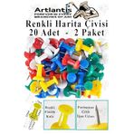 Harita Çivisi Renkli 20 li 2 Adet Plastik Mantar Pano Raptiyesi Pano İğnesi Ofis Okul Büro Harita Çivisi