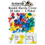 Harita Çivisi Renkli 20 Li 2 Adet Renkli Plastik Mantar Pano Raptiyesi Pano İğnesi Ofis Okul Büro Renkli Harita Çivisi
