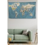 Harita Sepeti Duvar Örtüsü / Halısı Detaylı Güncel Ingilizce Dünya Haritası Kanvas Kumaş - 95 x 150 cm