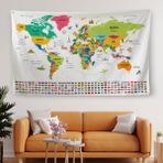 Harita Sepeti Türkçe Ülke Bayraklı Eğitici Başkent Detaylı Atlası Dünya Haritası Duvar Örtüsü-Halısı 3860 - 95 x 150 cm