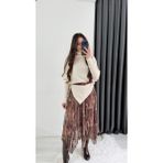 Harle Bordo Şal Desenli Maxi Asimetrik Etek - Renkli