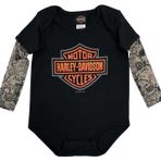 Harley-Davidson Baby Boys' Bar & Shield Mesh Tattoo Long Sleeve Creeper (3/6M)