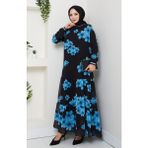 Harma Time Butik Kadın Astarlı Mavi Şifon Çiçek Desenli Elbise - 46