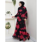 Harma Time Butik Kadın Astarlı Mor Şifon Çiçek Desenli Elbise - 42