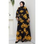 Harma Time Butik Kadın Astarlı Sarı Şifon Çiçek Desenli Elbise - Bej - 50