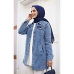 Harma Time Butik Kadın Boncuk Işlemeli Denim Kot Mavi Ceket - Açık Mavi - 44