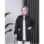 Harman Butik Kadın Siyah Cepli Düğmeli Kot Ceket Dokuma Kumaş ile Modern ve Şık Günlük Stil - 46