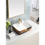 Harmeh Prag 3002 Desenli Tezgah Üstü Kare Lavabo 48X38X14CM – Beyaz Iç Hazne / Siyah Gold Desen - Beyaz - Altın