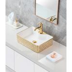 Harmeh Prag 3005 Altın Desenli Tezgah Üstü Kare Lavabo 48X38X14CM - Beyaz - Altın
