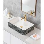 Harmeh Prag 3009 Siyah Mermer Desenli Tezgah Üstü Lavabo 60X40X14CM - Siyah - Beyaz